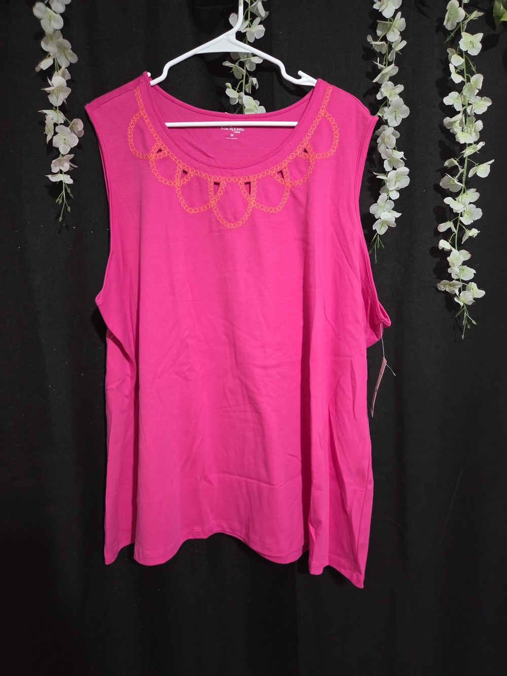 Kim Rogers Hot Pink Sleeveless Tank with Decorative Neckline